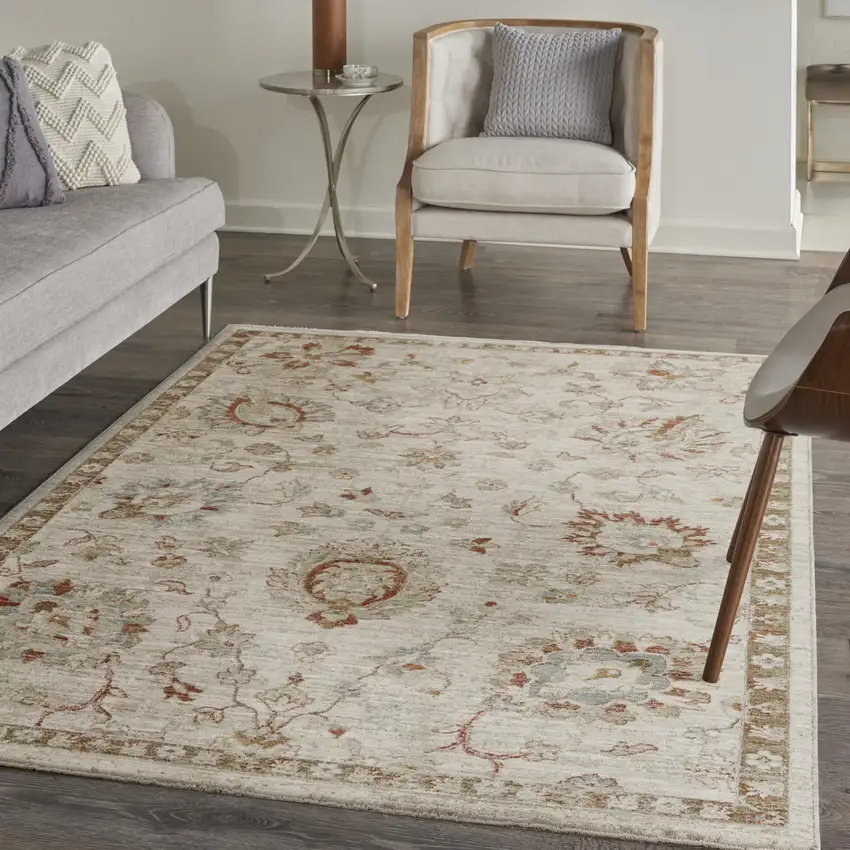 Ivory Floral Power Loom Distressed Area Rug Photo 3