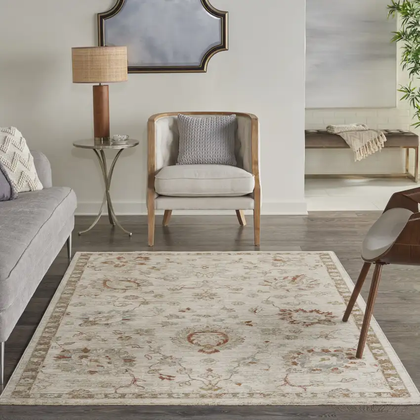 Ivory Floral Power Loom Distressed Area Rug Photo 4