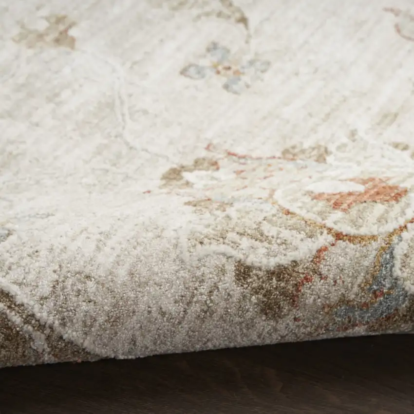 Ivory Floral Power Loom Distressed Area Rug Photo 5