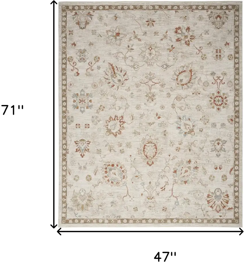 Ivory Floral Power Loom Distressed Area Rug Photo 3