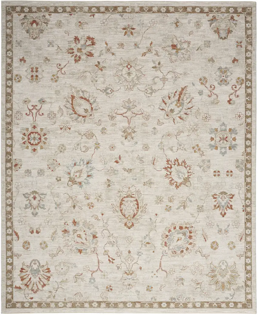 Ivory Floral Power Loom Distressed Area Rug Photo 6