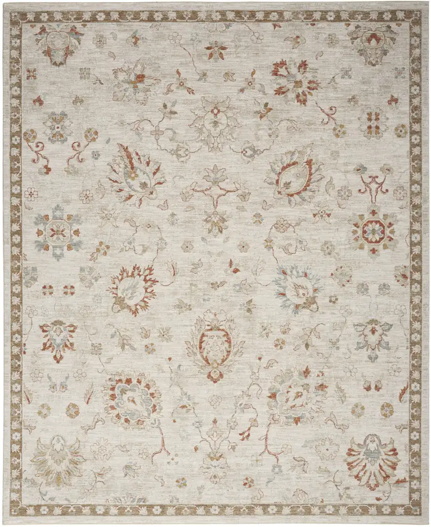 Ivory Floral Power Loom Distressed Area Rug Photo 1
