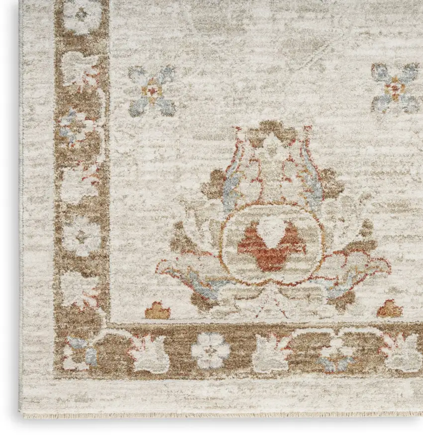 Ivory Floral Power Loom Distressed Area Rug Photo 7