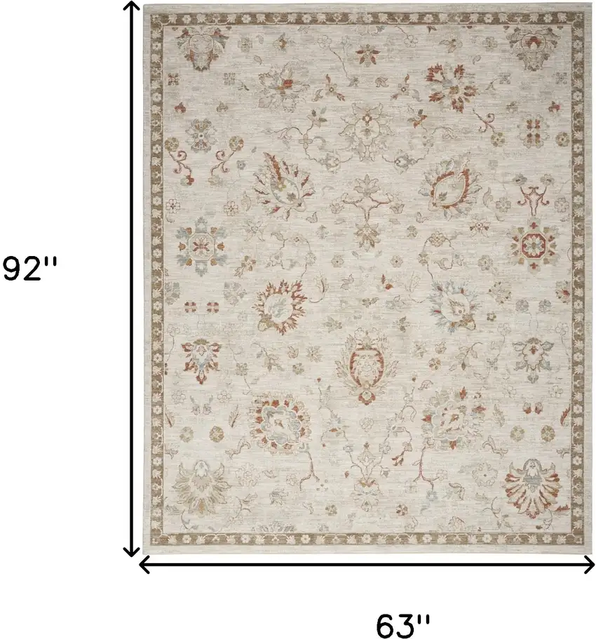 Ivory Floral Power Loom Distressed Area Rug Photo 3