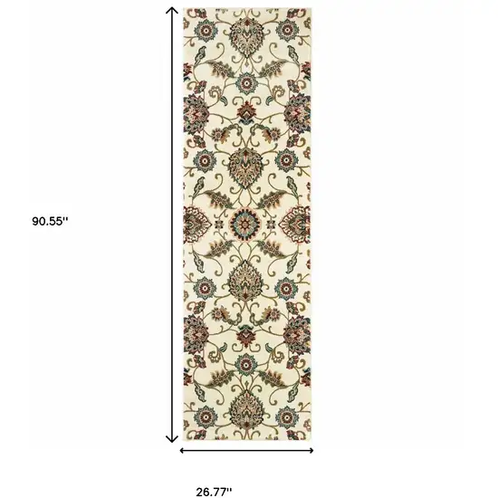 2' X 8' Ivory Floral Power Loom Stain Resistant Runner Rug Photo 3