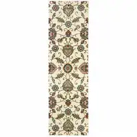 Photo of Ivory Floral Power Loom Stain Resistant Runner Rug