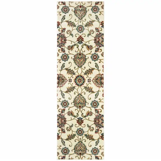 2' X 8' Ivory Floral Power Loom Stain Resistant Runner Rug Photo 2