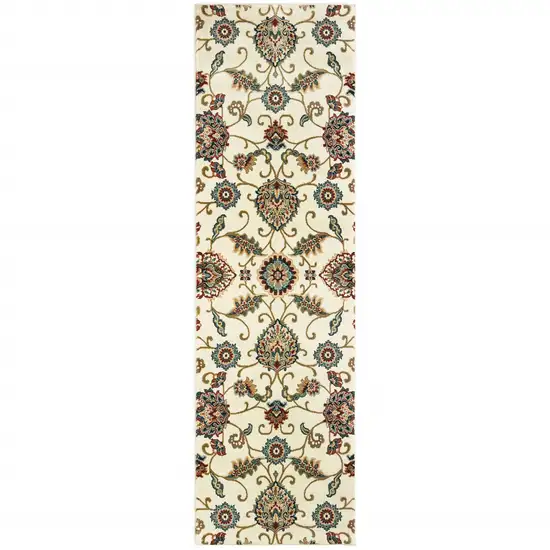 2' X 8' Ivory Floral Power Loom Stain Resistant Runner Rug Photo 4