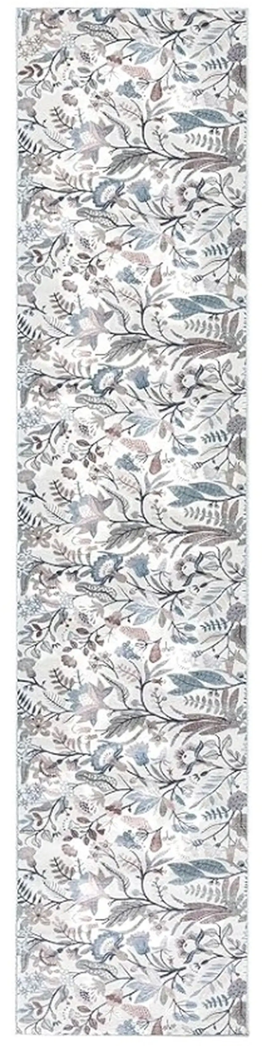 Ivory Floral Power Loom Washable Non Skid Runner Rug Photo 1