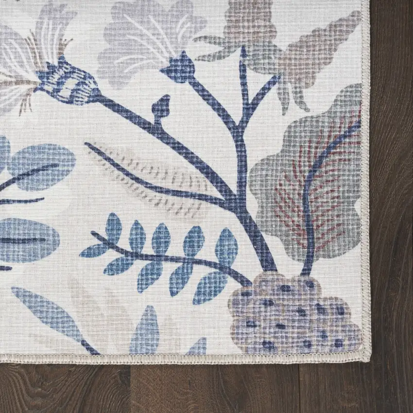 Ivory Floral Power Loom Washable Non Skid Runner Rug Photo 6