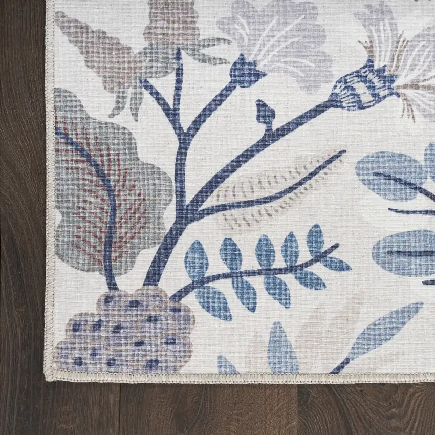 Ivory Floral Power Loom Washable Non Skid Runner Rug Photo 3