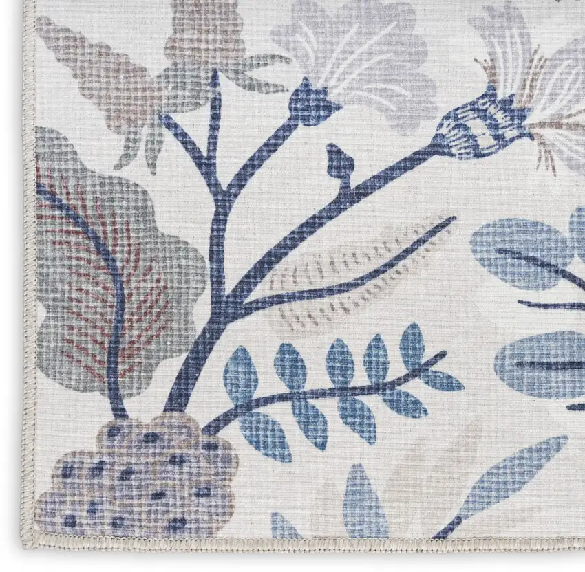 Ivory Floral Power Loom Washable Non Skid Runner Rug Photo 5