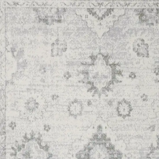 Ivory Floral Power Loom Worn Faded Area Rug Photo 3