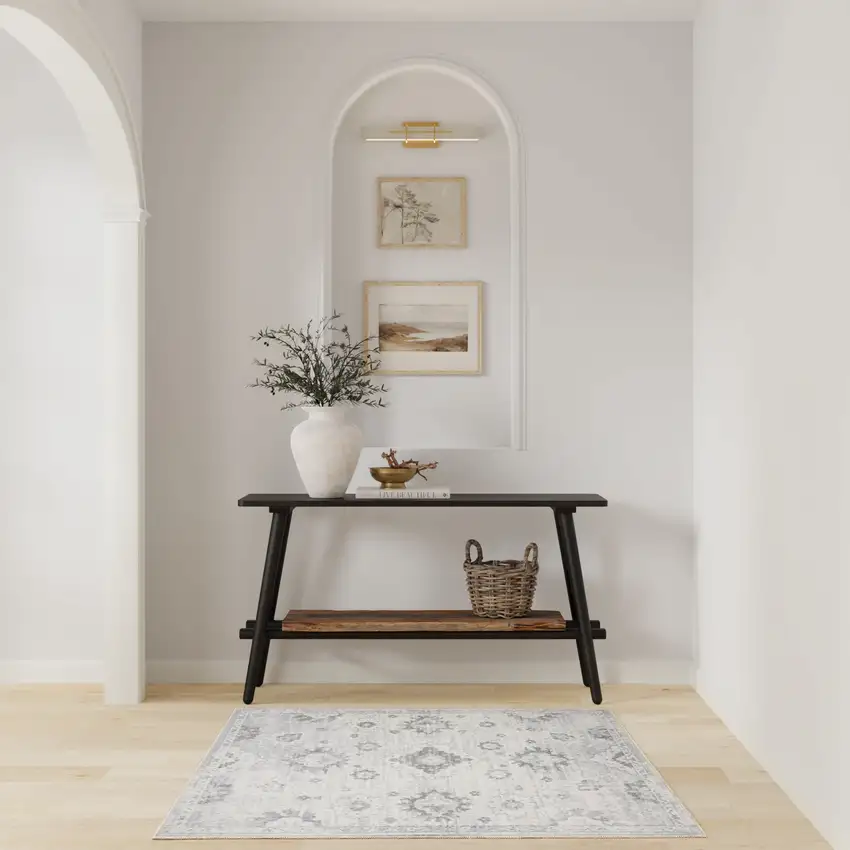 Ivory Floral Power Loom Worn Faded Area Rug Photo 4