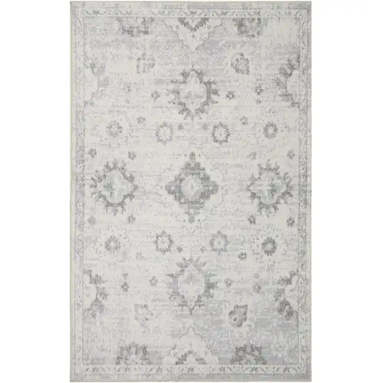 Ivory Floral Power Loom Worn Faded Area Rug Photo 2