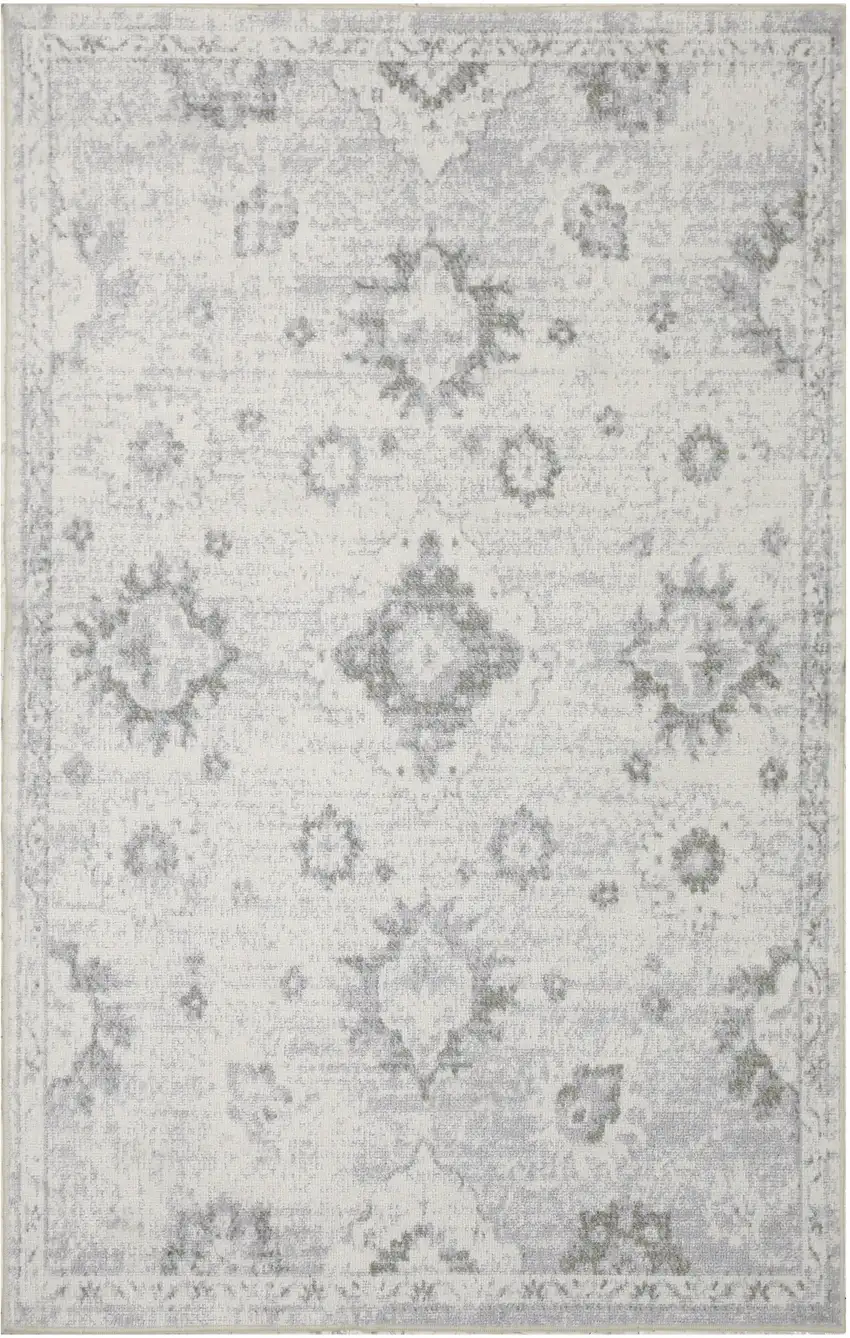 Ivory Floral Power Loom Worn Faded Area Rug Photo 2