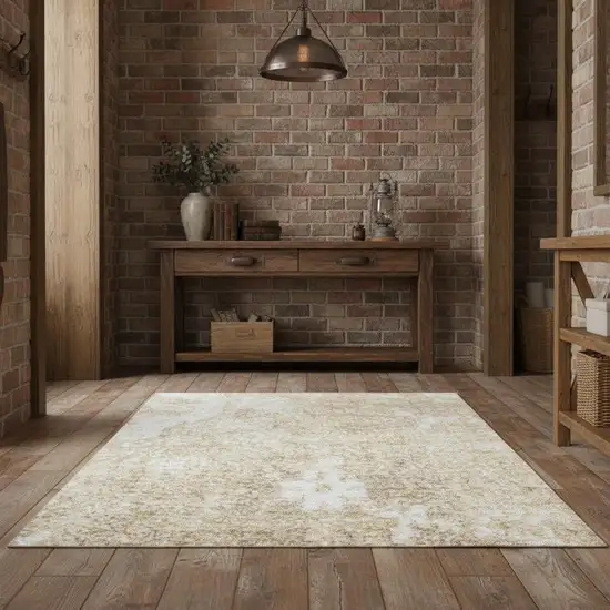 Ivory Floral Power Loom Worn Faded Area Rug Photo 1