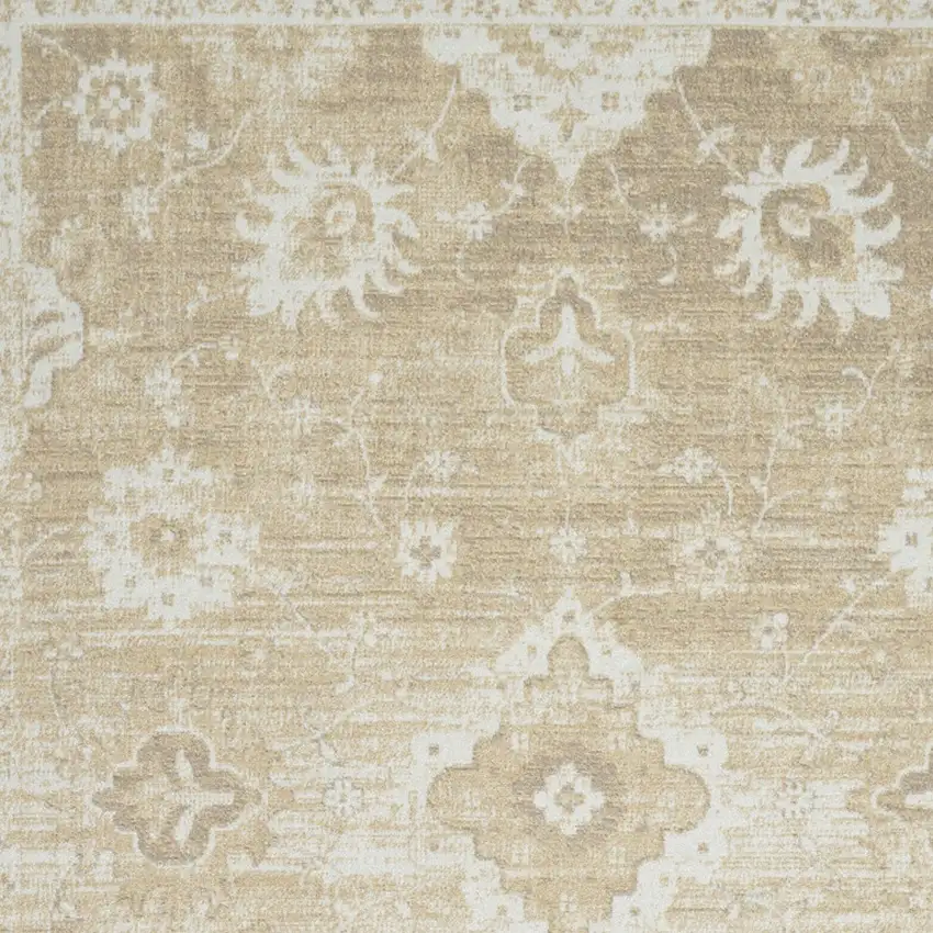 Ivory Floral Power Loom Worn Faded Area Rug Photo 9