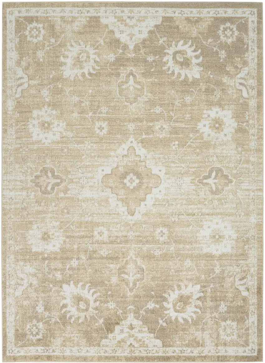 Ivory Floral Power Loom Worn Faded Area Rug Photo 7