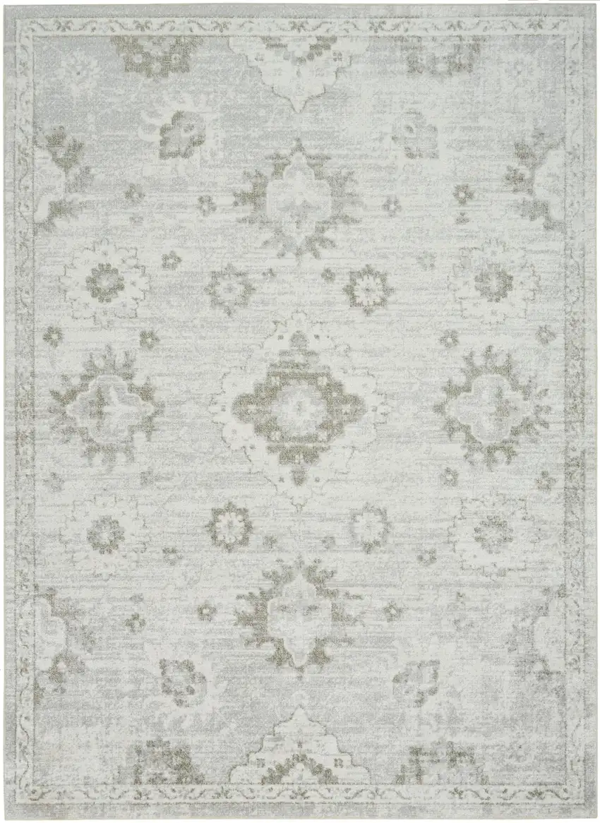 Ivory Floral Power Loom Worn Faded Area Rug Photo 7