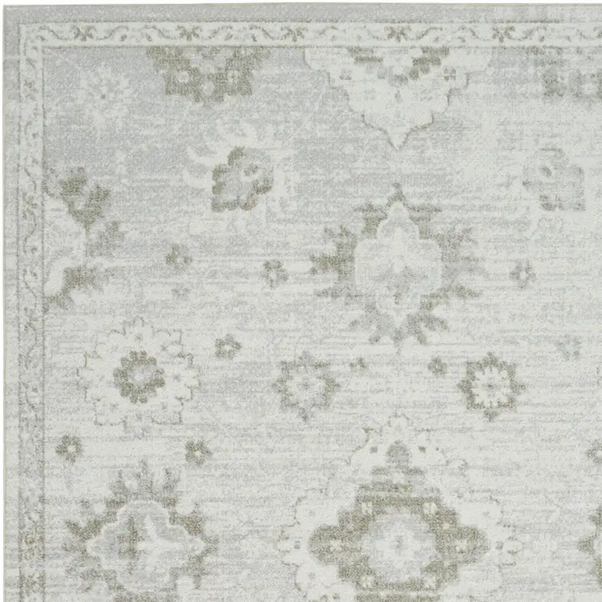 Ivory Floral Power Loom Worn Faded Area Rug Photo 9