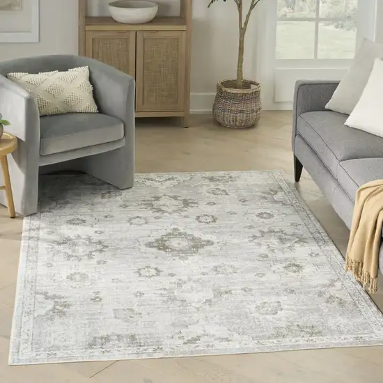 Ivory Floral Power Loom Worn Faded Area Rug Photo 5