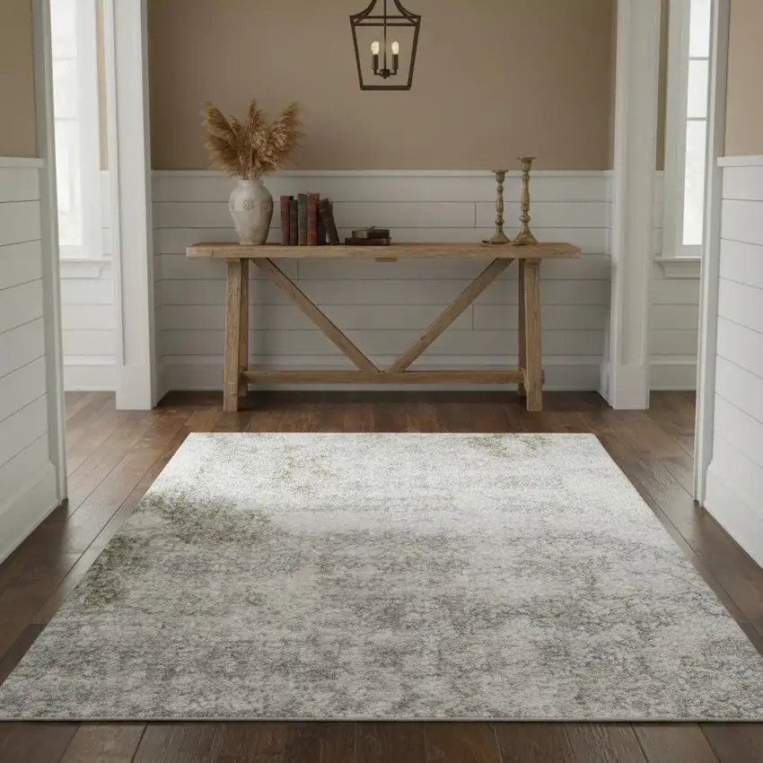 Ivory Floral Power Loom Worn Faded Area Rug Photo 1