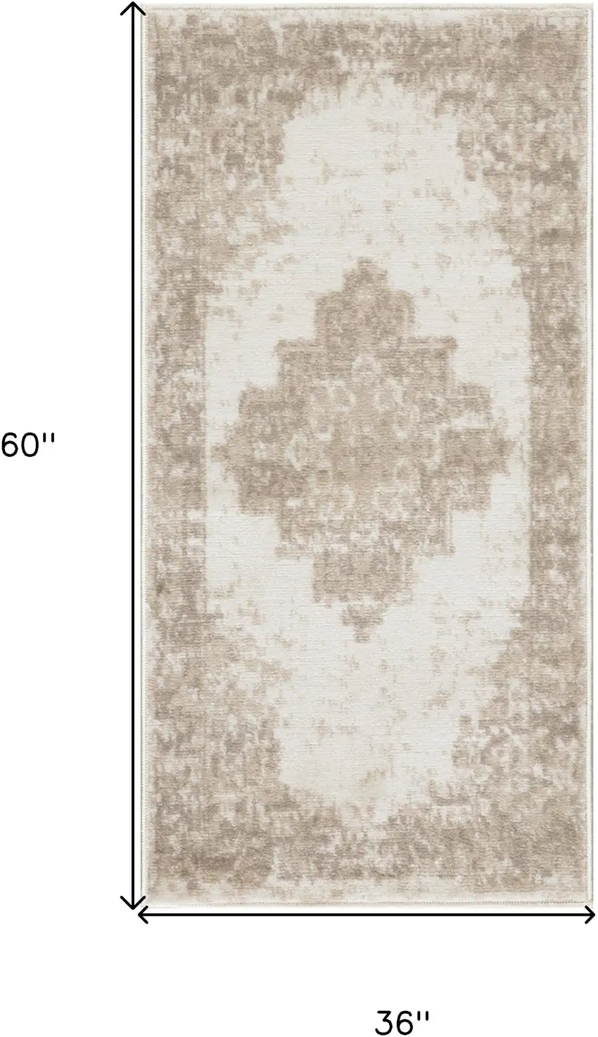 Ivory Floral Power Loom Worn Faded Area Rug Photo 3