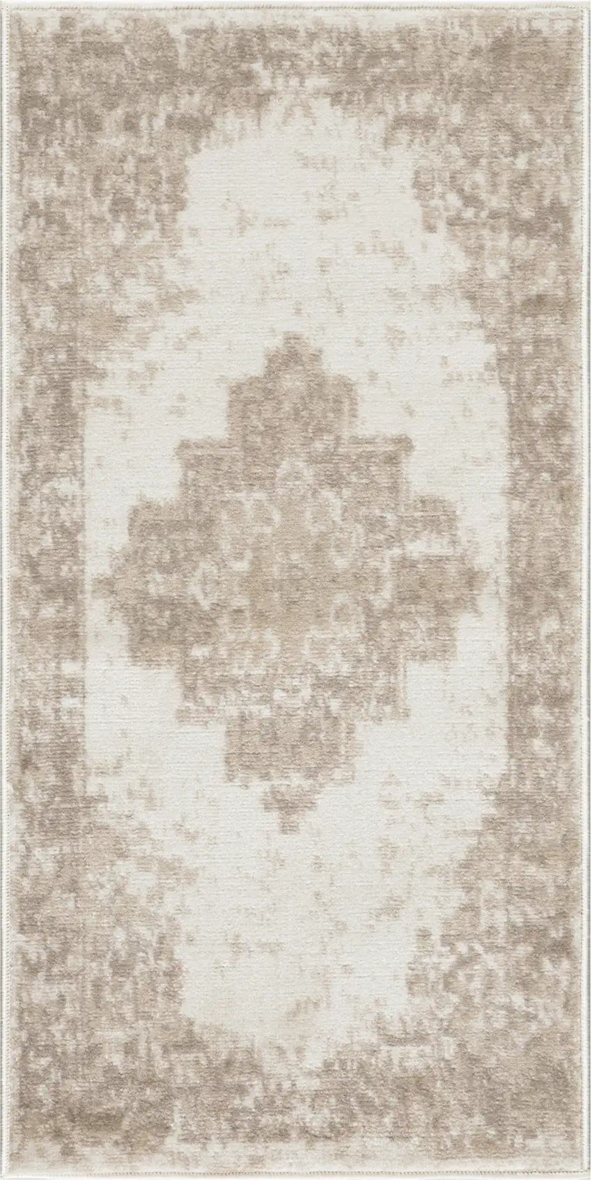 Ivory Floral Power Loom Worn Faded Area Rug Photo 2