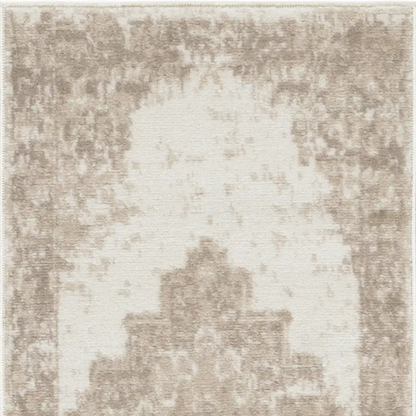 Ivory Floral Power Loom Worn Faded Area Rug Photo 5
