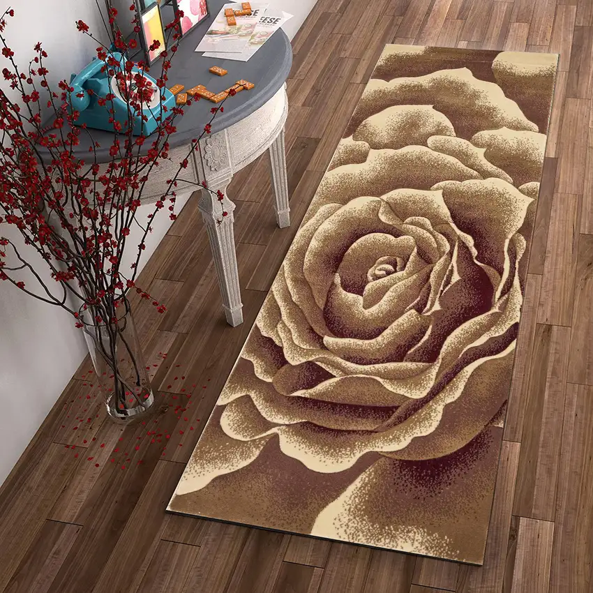 Ivory Floral Runner Rug Photo 6