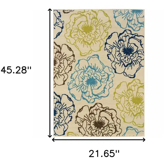 Ivory Floral Stain Resistant Indoor Outdoor Area Rug Photo 5