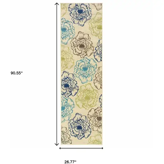Ivory Floral Stain Resistant Indoor Outdoor Area Rug Photo 4