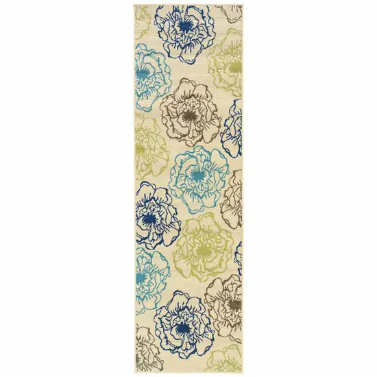 Ivory Floral Stain Resistant Indoor Outdoor Area Rug Photo 1