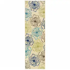 Photo of Ivory Floral Stain Resistant Indoor Outdoor Area Rug