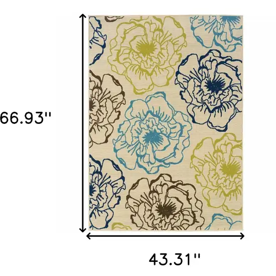 Ivory Floral Stain Resistant Indoor Outdoor Area Rug Photo 5
