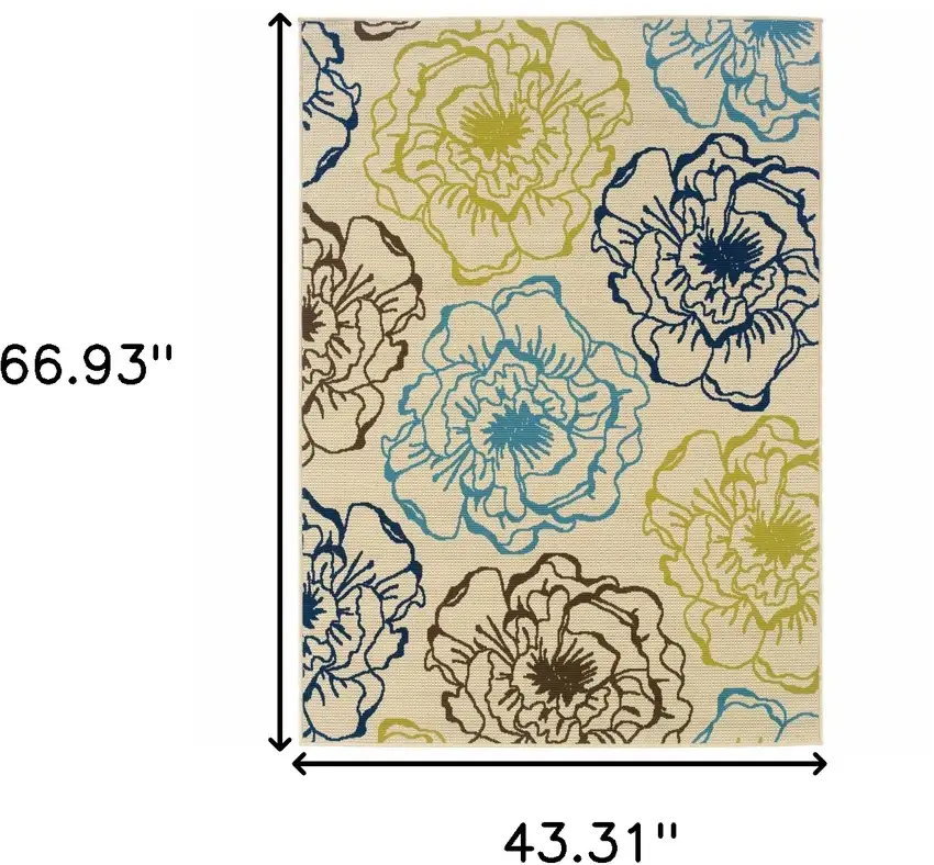 Ivory Floral Stain Resistant Indoor Outdoor Area Rug Photo 5