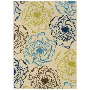 Photo of Ivory Floral Stain Resistant Indoor Outdoor Area Rug