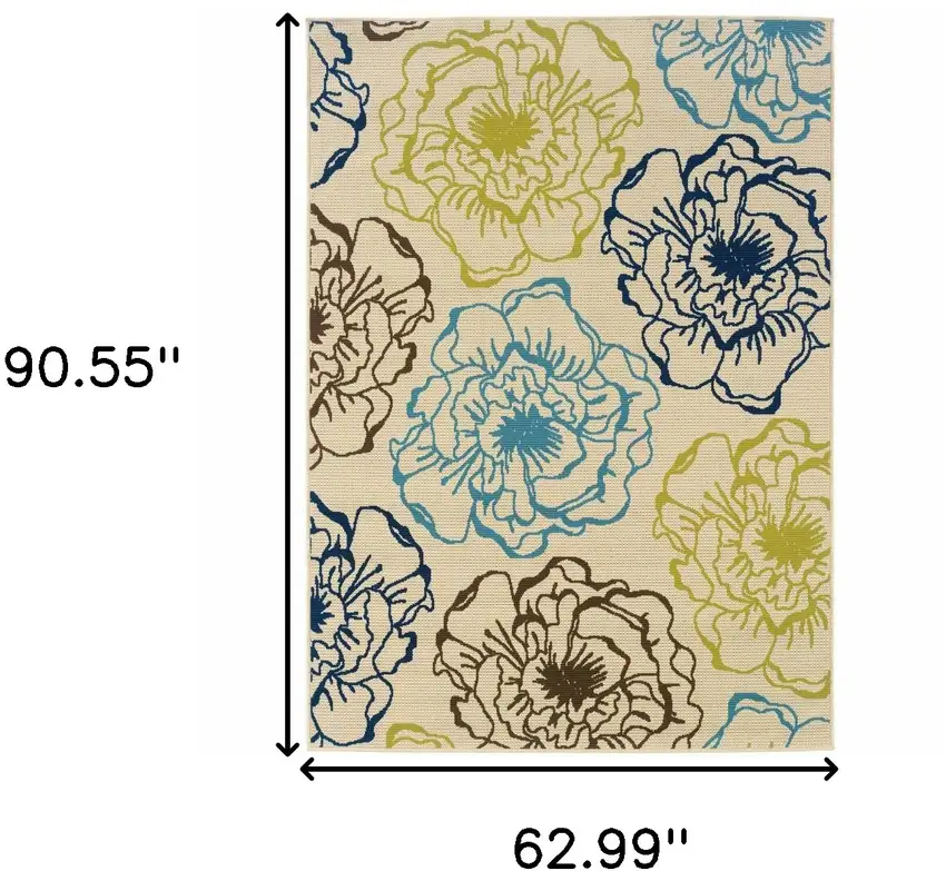 Ivory Floral Stain Resistant Indoor Outdoor Area Rug Photo 5