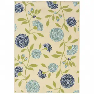 Photo of Ivory Floral Stain Resistant Indoor Outdoor Area Rug