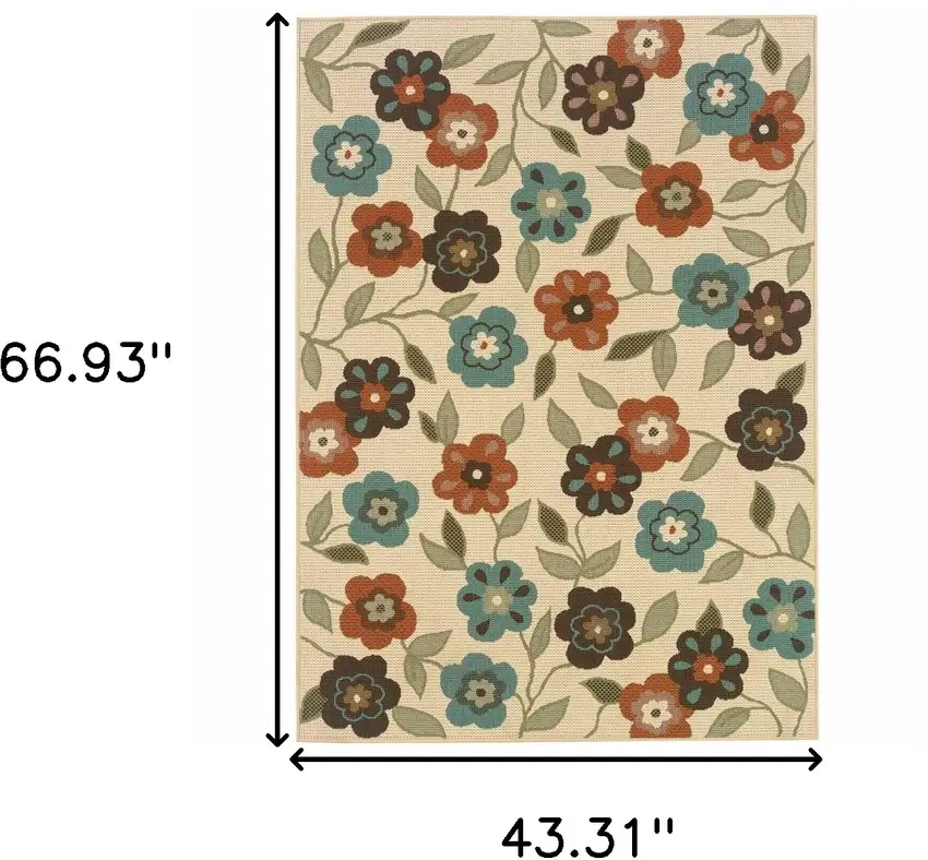 Ivory Floral Stain Resistant Indoor Outdoor Area Rug Photo 5