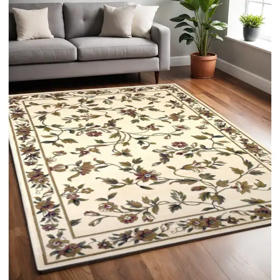 Ivory Green And Red Floral Vines Area Rug Photo 1