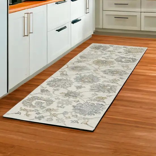 2' X 8' Ivory Floral Vine Wool Runner Rug Photo 1