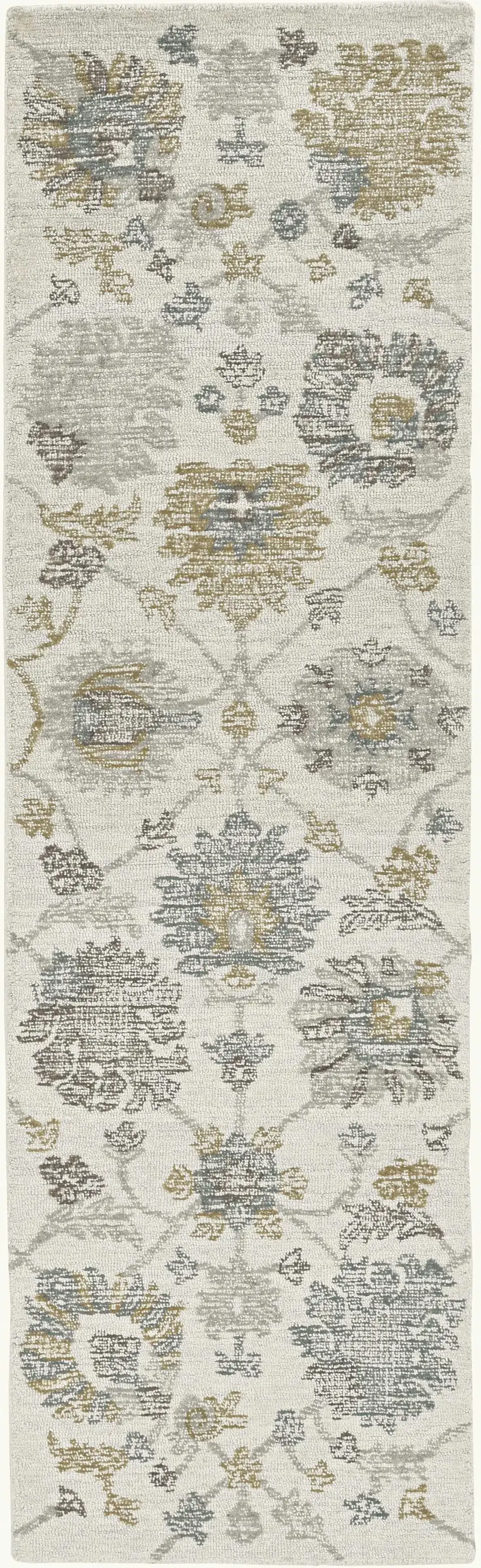 Ivory Floral Vine Wool Runner Rug Photo 3