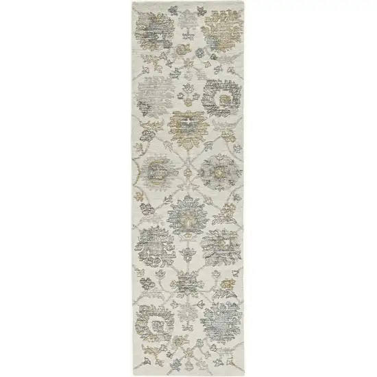 Ivory Floral Vine Wool Runner Rug Photo 3