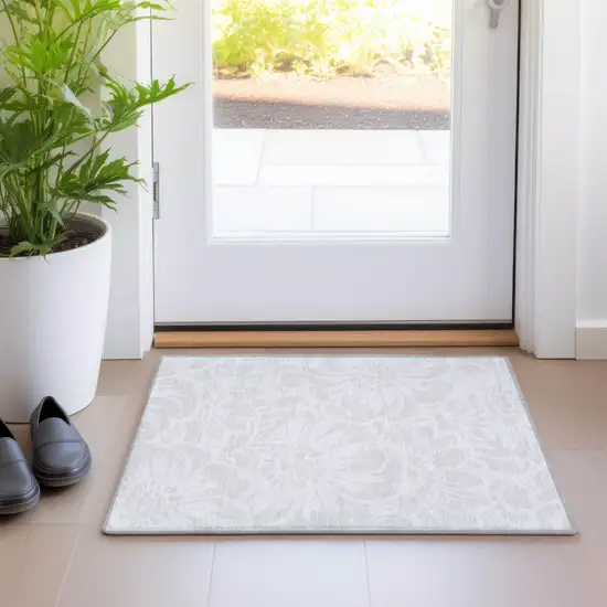 Ivory Floral Washable Non Skid Indoor Outdoor Area Rug Photo 9