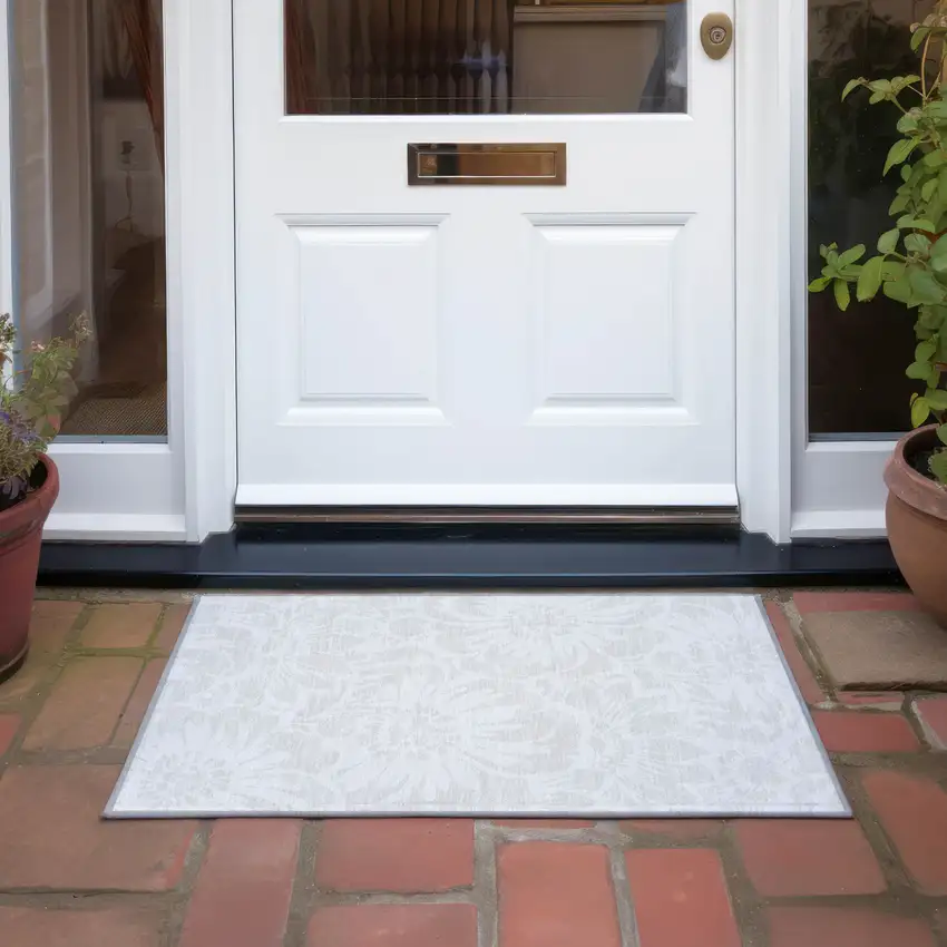 Ivory Floral Washable Non Skid Indoor Outdoor Area Rug Photo 8