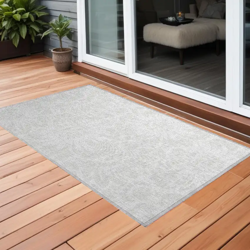 Ivory Floral Washable Non Skid Indoor Outdoor Area Rug Photo 1