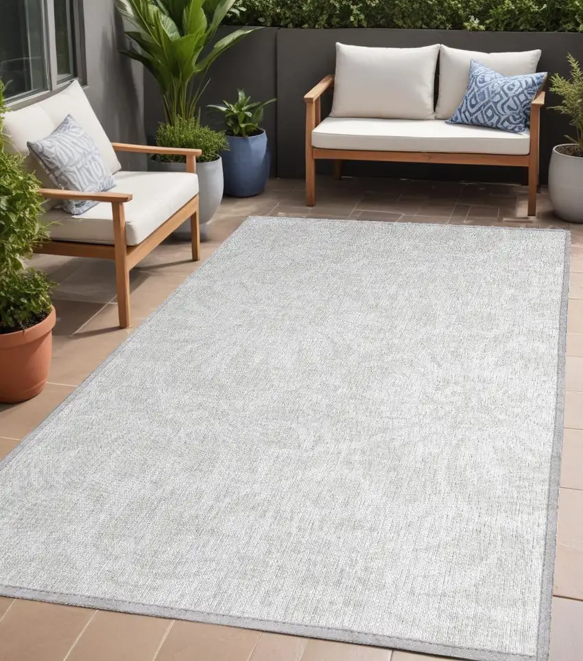 Ivory Floral Washable Non Skid Indoor Outdoor Area Rug Photo 1