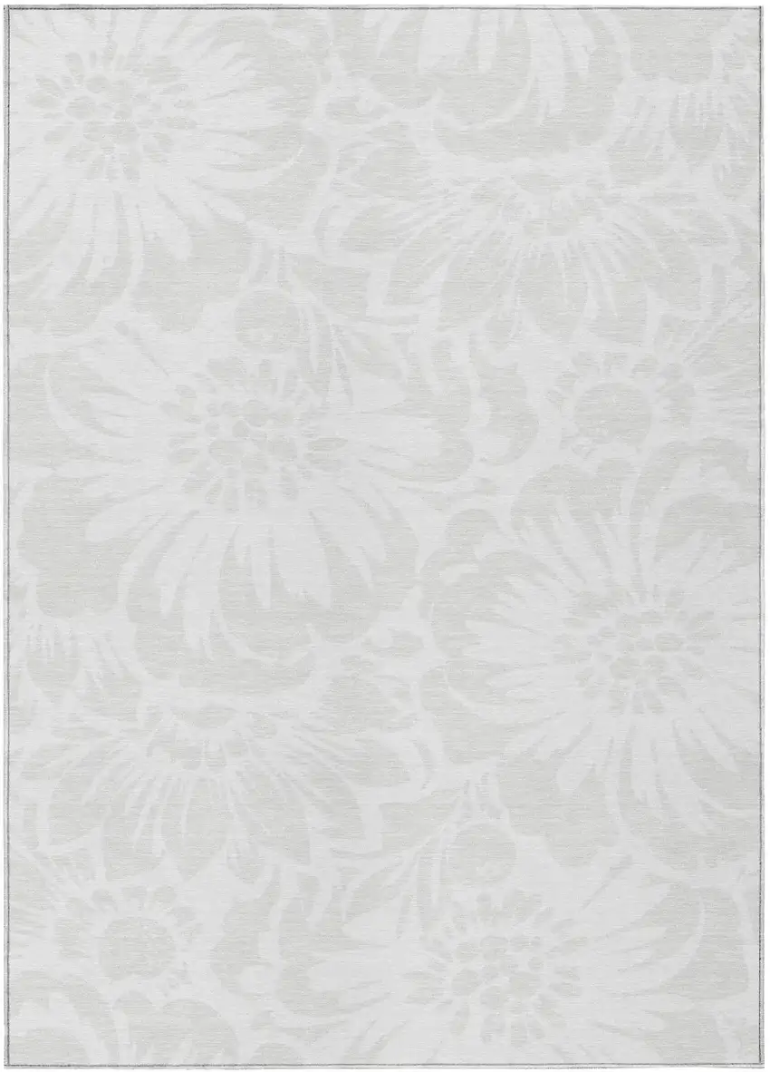 Ivory Floral Washable Non Skid Indoor Outdoor Area Rug Photo 2